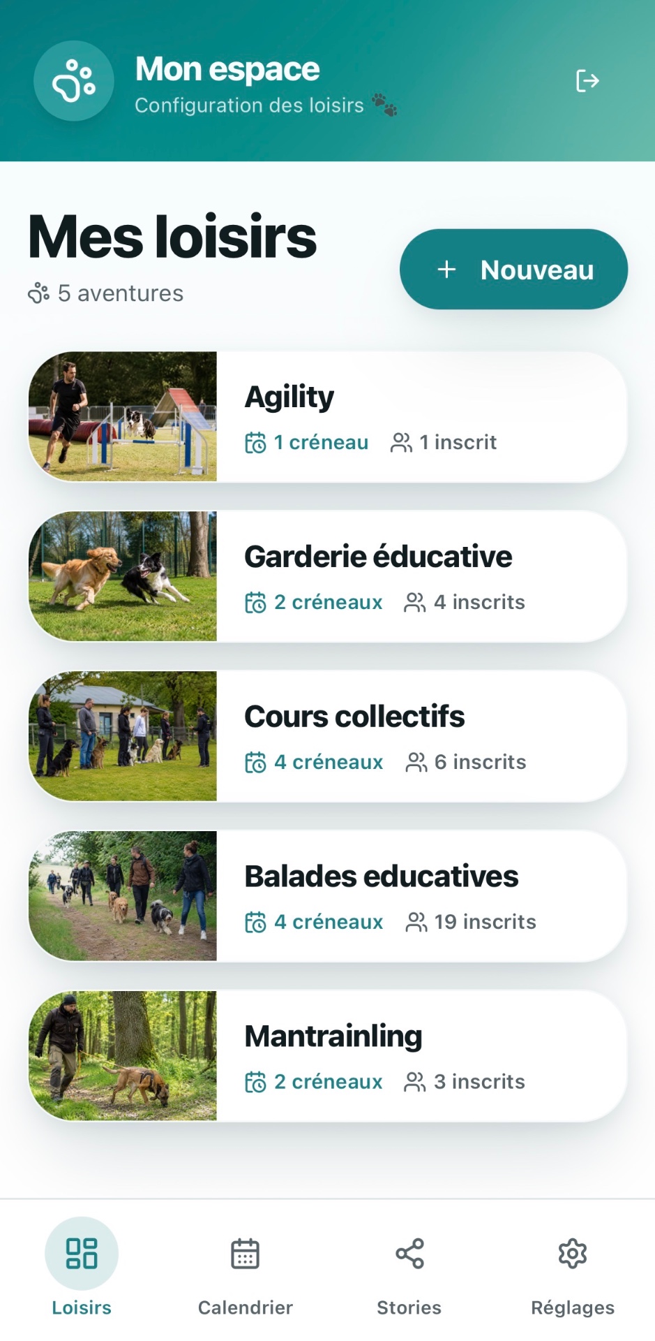 Liste des loisirs côté éducateur
